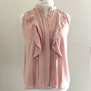 Ann Taylor Sleeveless Ruffle Blush Pink Blouse Size SP